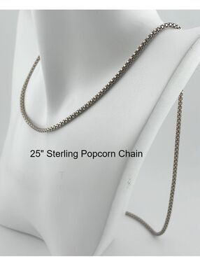 25" Sterling 925 Silver 2.4mm Popcorn Chain Necklace 9.08 grams